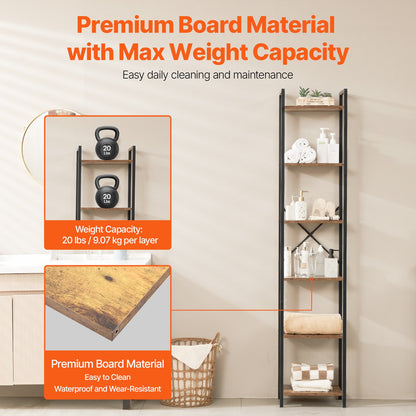 Bücherregal aus Metall, rustikales Bücherregal mit 6 Ebenen für Wohnzimmer, Schlafzimmer und Büro