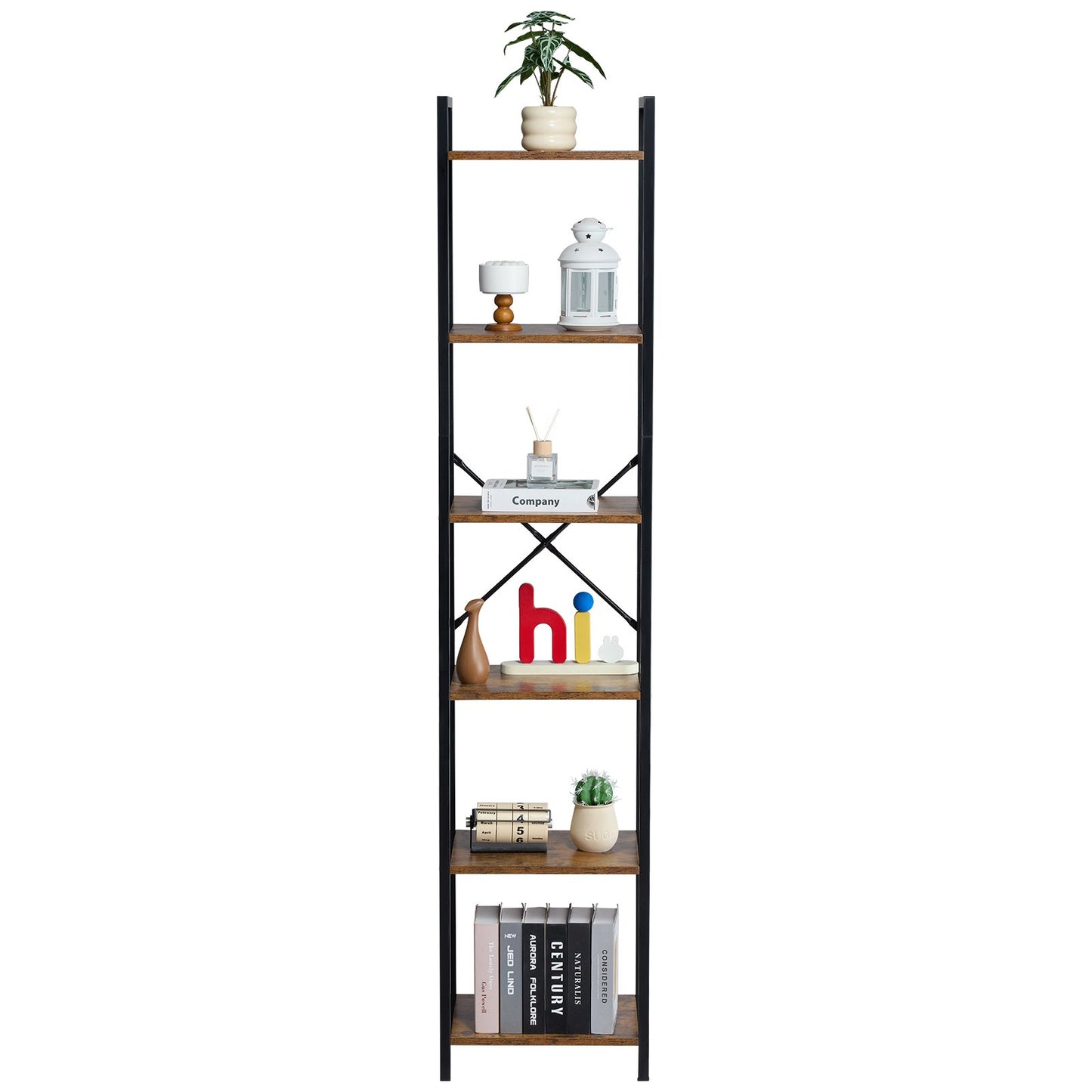 Bücherregal aus Metall, rustikales Bücherregal mit 6 Ebenen für Wohnzimmer, Schlafzimmer und Büro