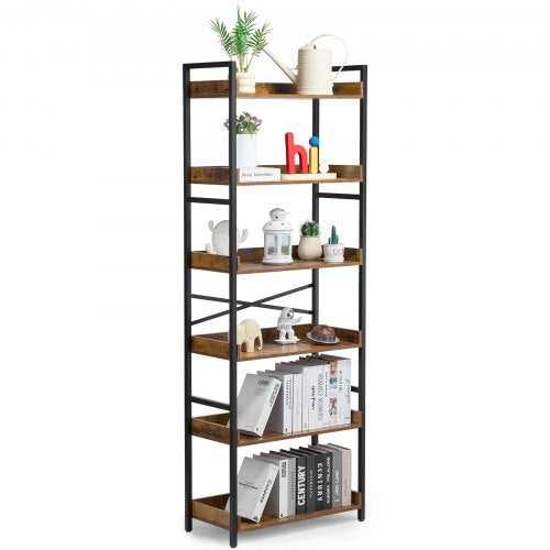 Metal Bookshelf, 6-Tier Industrial Bookshelf, Tall Wide Rustic Vintage Storage Bookcase with Open Shelves, Freestanding Display Shelving Unit Storage Rack, for Living room, Bedroom & Office