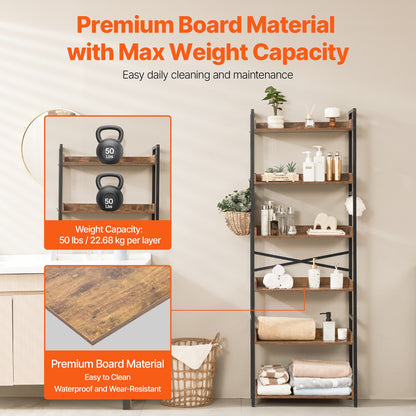 Bücherregal aus Metall, rustikales Bücherregal mit 6 Ebenen für Wohnzimmer, Schlafzimmer und Büro