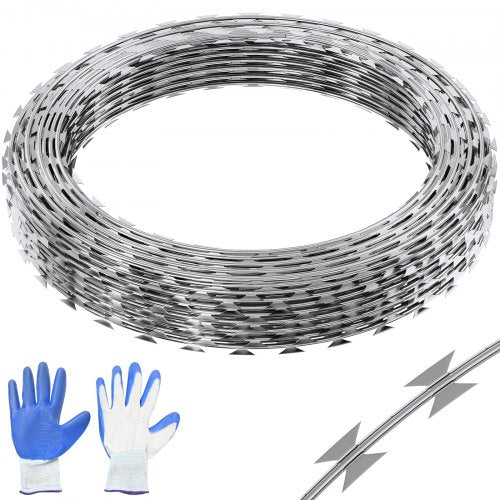 Razor Wires, 147 ft Razor Barbed Wire, 3 Rolls Razor Wire Fencing Razor Fence, Razor Ribbon Barbed Wire Galvanized Razor Wire Fence, Rolls Razor for Garden