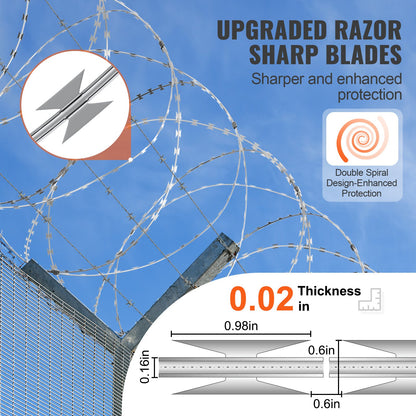 Razor Wires, 147 ft Razor taggtråd, 3 rullar Razor Wire staket Razor staket, dubbelspiral Razor Ribbon Taggtråd Galvaniserat Razor Wire staket, Rolls Razor för trädgård