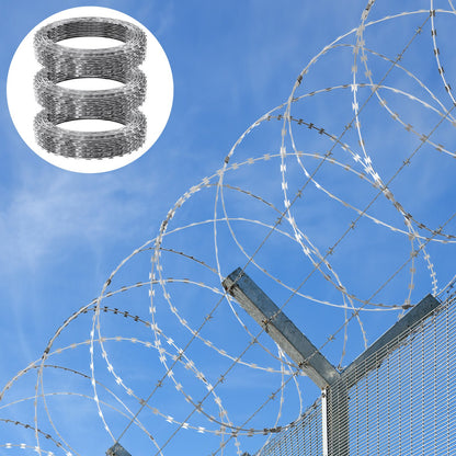Razor Wires, 147 ft Razor Barbed Wire, 3 Rolls Razor Wire Fencing Razor Fence, Double Spiral Razor Ribbon Barbed Wire Galvanized Razor Wire Fence, Rolls Razor for Garden
