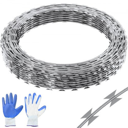 Razor Wires, 98 ft Razor Barbed Wire, 2 Rolls Razor Wire Fencing Razor Fence, Razor Ribbon Barbed Wire Galvanized Razor Wire Fence, Rolls Razor for Garden