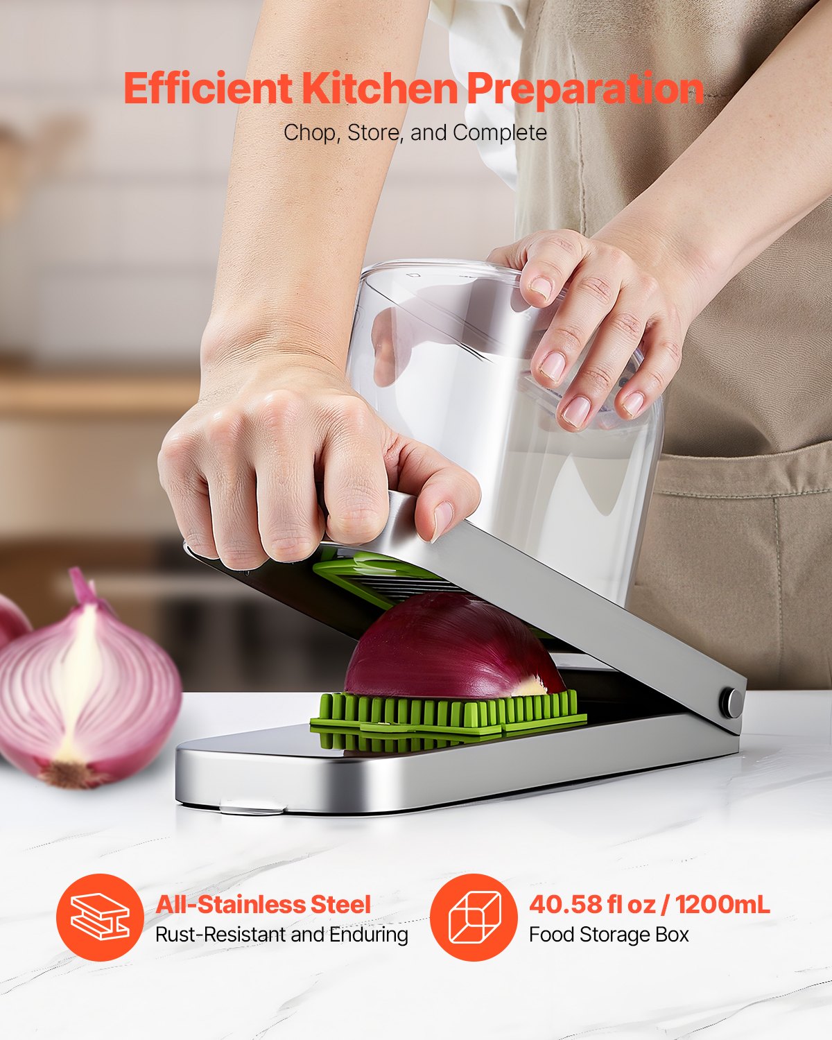 Vegetable Chopper, Food Veggie Cutter with 3 Stainless Steel Blades, Onion Slicer with Container, Salad Potato Dicer Kitchen Gadgets & Essentials Home Appliances Tools for Easy DIY, Silver