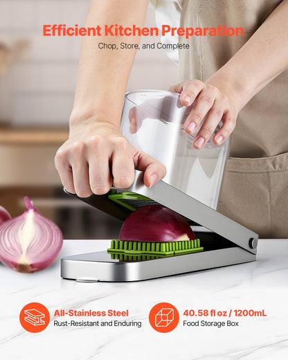 Vegetable Chopper, Food Veggie Cutter with 3 Stainless Steel Blades, Onion Slicer with Container, Salad Potato Dicer Kitchen Gadgets & Essentials Home Appliances Tools for Easy DIY, Silver