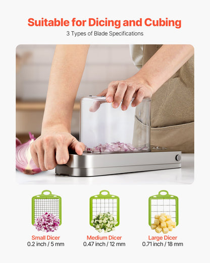 Vegetable Chopper, Food Veggie Cutter with 3 Stainless Steel Blades, Onion Slicer with Container, Salad Potato Dicer Kitchen Gadgets & Essentials Home Appliances Tools for Easy DIY, Silver