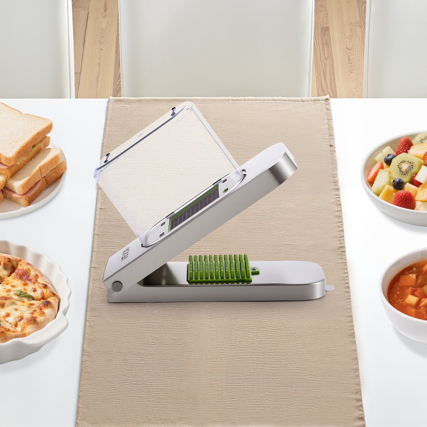 Vegetable Chopper, Food Veggie Cutter with 3 Stainless Steel Blades, Onion Slicer with Container, Salad Potato Dicer Kitchen Gadgets & Essentials Home Appliances Tools for Easy DIY, Silver