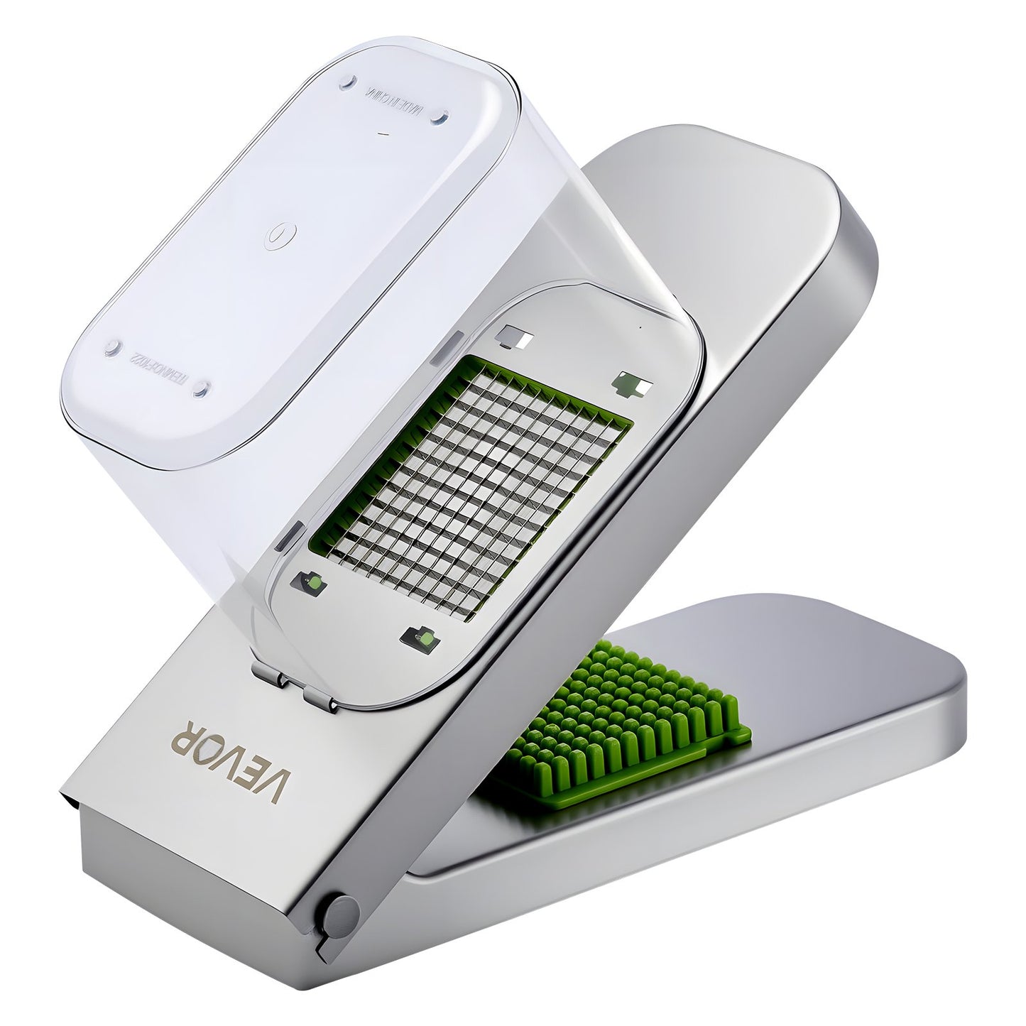 Vegetable Chopper, Food Veggie Cutter with 3 Stainless Steel Blades, Onion Slicer with Container, Salad Potato Dicer Kitchen Gadgets & Essentials Home Appliances Tools for Easy DIY, Silver