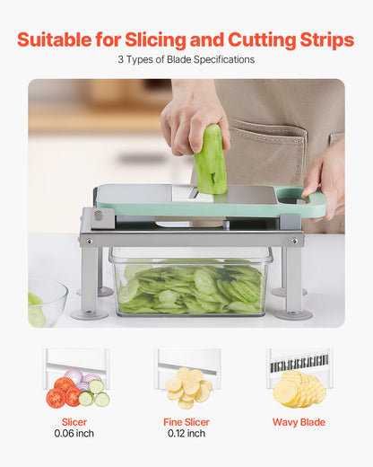 Vegetable Chopper Mandoline Slicer, All-in-1 Food Veggie Cutter with 9 Stainless Steel Blades, Cheese Grater Onion Potato Dicer with Container,Salad Spiralizer Kitchen Gadgets&Essentials