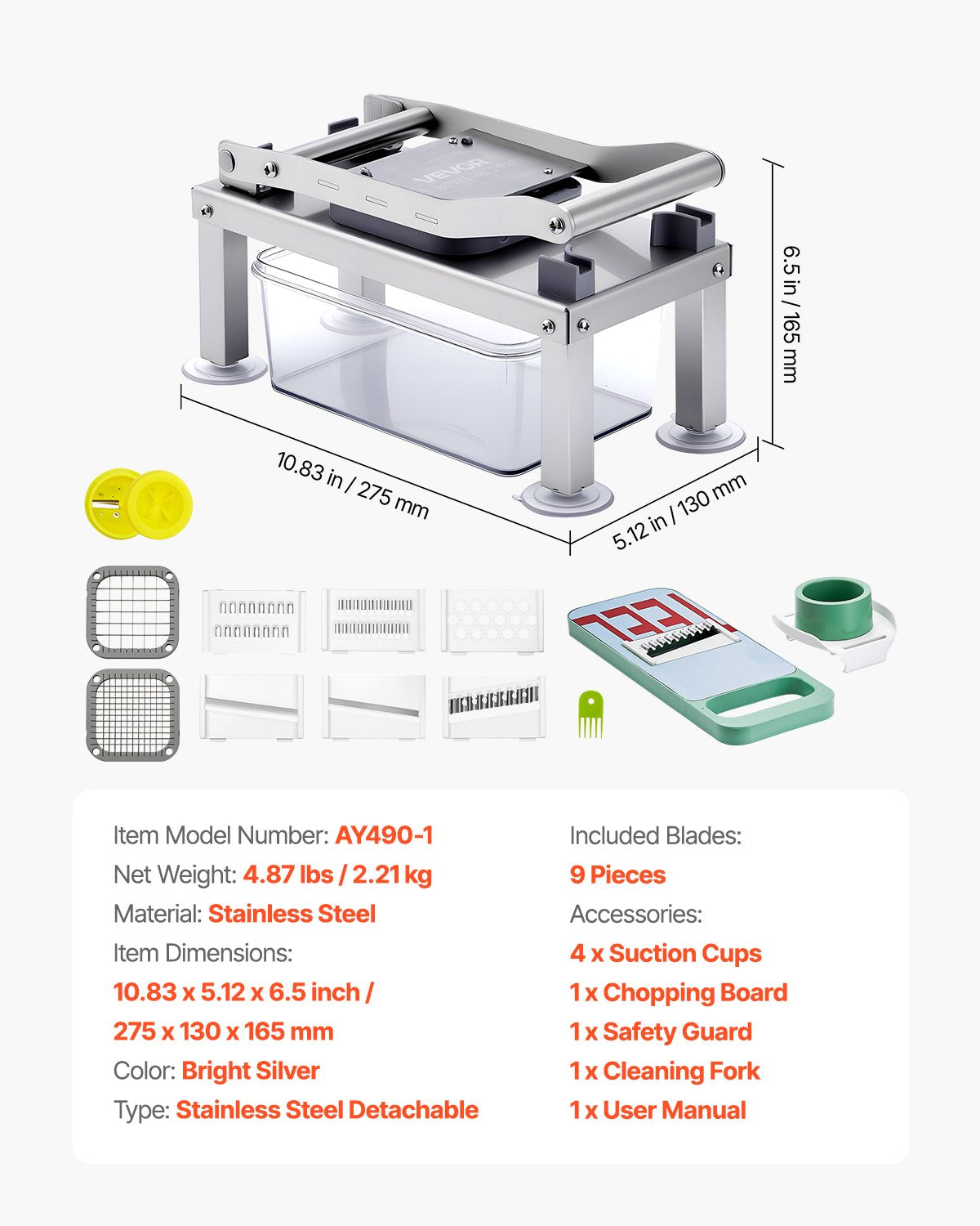 Vegetable Chopper Mandoline Slicer, All-in-1 Food Veggie Cutter with 9 Stainless Steel Blades, Cheese Grater Onion Potato Dicer with Container,Salad Spiralizer Kitchen Gadgets&Essentials