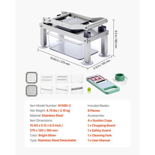 Grönsakshackare Mandolinskivare Allt-i-1 Mat Grönsaksskärare 8 Blad