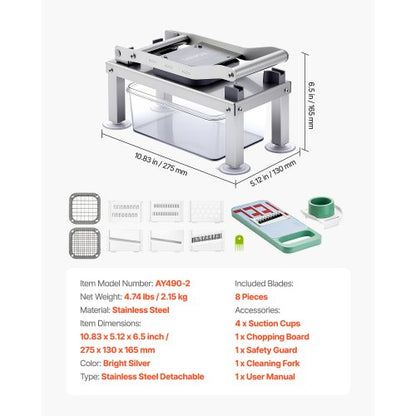 Grönsakshackare Mandolinskivare Allt-i-1 Mat Grönsaksskärare 8 Blad