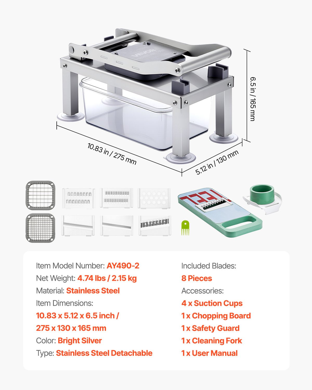 Vegetable Chopper Mandoline Slicer, All-in-1 Food Veggie Cutter with 8 Stainless Steel Blades, Cheese Grater Onion Potato Salad Dicer with Container,Kitchen Gadgets&Essentials Home Appliances