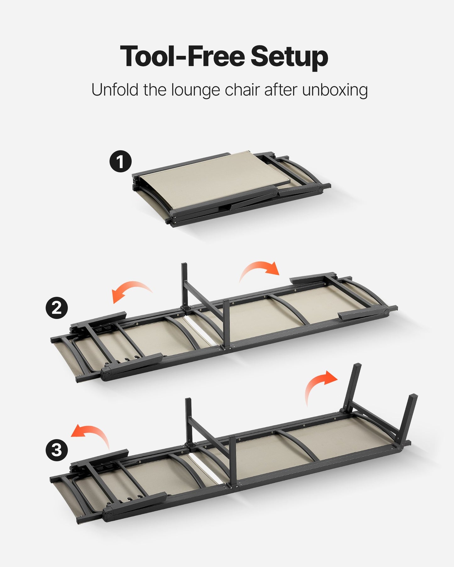 Outdoor Chaise Lounge Chair, 400 lbs Weight Capacity, Foldable Sun Tanning Chair, 5 Adjustable Positions, Easy Assembly, Heavy Duty Aluminum Pool Recliner Lounge Chairs, for Beach Yard Patio