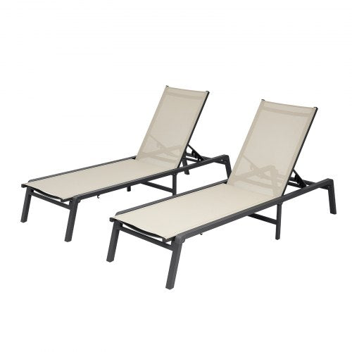 Outdoor Chaise Lounge Chair Set of 2, 400 lbs Weight Capacity, Foldable Sun Tanning Chair, 5 Adjustable Positions, Easy Assembly, Aluminum Pool Recliner Lounge Chairs, for Beach Yard Patio