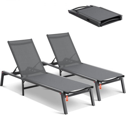 Chaise Lounge Chair Outdoor Patio Lounge Chair Adjustable 5-Position 2 pcs