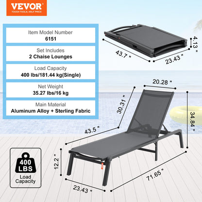 Chaiselongue-Stuhl, Terrassen-Loungesessel, 5-fach verstellbar, 2 Stück