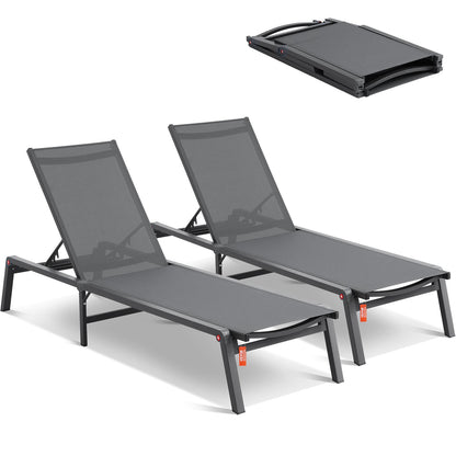 Chaiselongue-Stuhl, Terrassen-Loungesessel, 5-fach verstellbar, 2 Stück