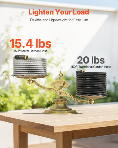 Metal Garden Hose 150 ft, Rust Proof Stainless Steel Water Hose, Heavy Duty Backyard Hose with 10 Function Nozzle, No-Kink & Flexible Water Pipe, Lightweight Metal Hose for Yard, Outdoor