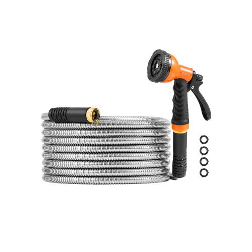 Metal Garden Hose 25 ft, Rust Proof Stainless Steel Water Hose, Heavy Duty Backyard Hose with 10 Function Nozzle, No-Kink & Flexible Water Pipe, Lightweight Metal Hose for Yard, Outdoor