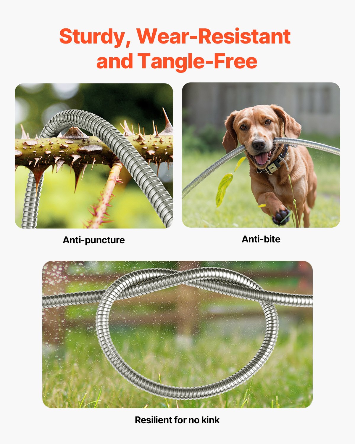 Metal Garden Hose 25 ft, Rust Proof Stainless Steel Water Hose, Heavy Duty Backyard Hose with 10 Function Nozzle, No-Kink & Flexible Water Pipe, Lightweight Metal Hose for Yard, Outdoor