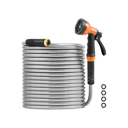 Metal Garden Hose 50 ft, Rust Proof Stainless Steel Water Hose, Heavy Duty Backyard Hose with 10 Function Nozzle, No-Kink & Flexible Water Pipe, Lightweight Metal Hose for Yard, Outdoor
