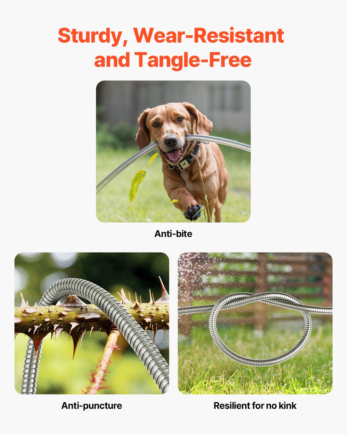 Metal Garden Hose 50 ft, Rust Proof Stainless Steel Water Hose, Heavy Duty Backyard Hose with 10 Function Nozzle, No-Kink & Flexible Water Pipe, Lightweight Metal Hose for Yard, Outdoor