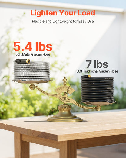Metal Garden Hose 50 ft, Rust Proof Stainless Steel Water Hose, Heavy Duty Backyard Hose with 10 Function Nozzle, No-Kink & Flexible Water Pipe, Lightweight Metal Hose for Yard, Outdoor