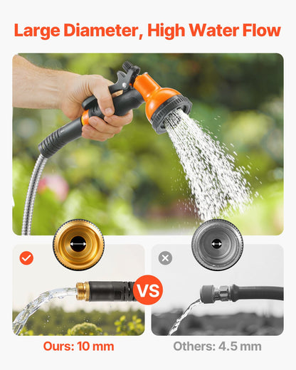 Metal Garden Hose 50 ft, Rust Proof Stainless Steel Water Hose, Heavy Duty Backyard Hose with 10 Function Nozzle, No-Kink & Flexible Water Pipe, Lightweight Metal Hose for Yard, Outdoor