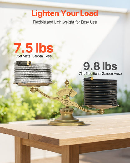 Metal Garden Hose 75 ft, Rust Proof Stainless Steel Water Hose, Heavy Duty Backyard Hose with 10 Function Nozzle, No-Kink & Flexible Water Pipe, Lightweight Metal Hose for Yard, Outdoor