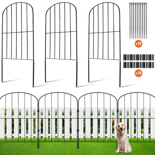 Garden Fence, 24in(H) x11ft(L) Animal Barrier Fence, Underground Decorative Garden Fencing with 2 Inch Spike Spacing, Metal Dog Fence for the Yard and Outdoor Patio, 10 Pack