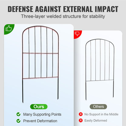 Garden Fence, 24in(H) x11ft(L) Animal Barrier Fence, Underground Decorative Garden Fencing with 2 Inch Spike Spacing, Metal Dog Fence for the Yard and Outdoor Patio, 10 Pack