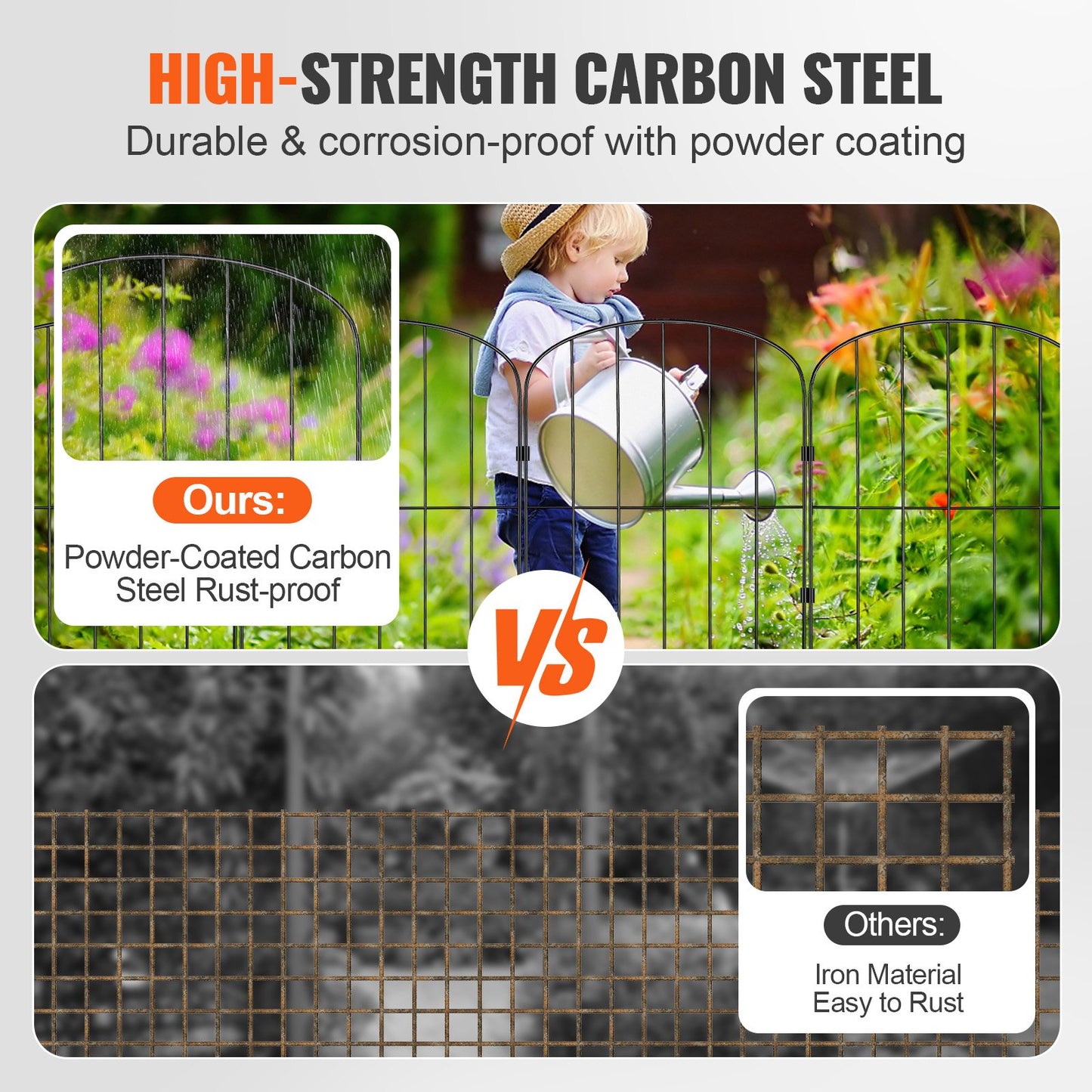 Garden Fence, 24in(H) x11ft(L) Animal Barrier Fence, Underground Decorative Garden Fencing with 2 Inch Spike Spacing, Metal Dog Fence for the Yard and Outdoor Patio, 10 Pack