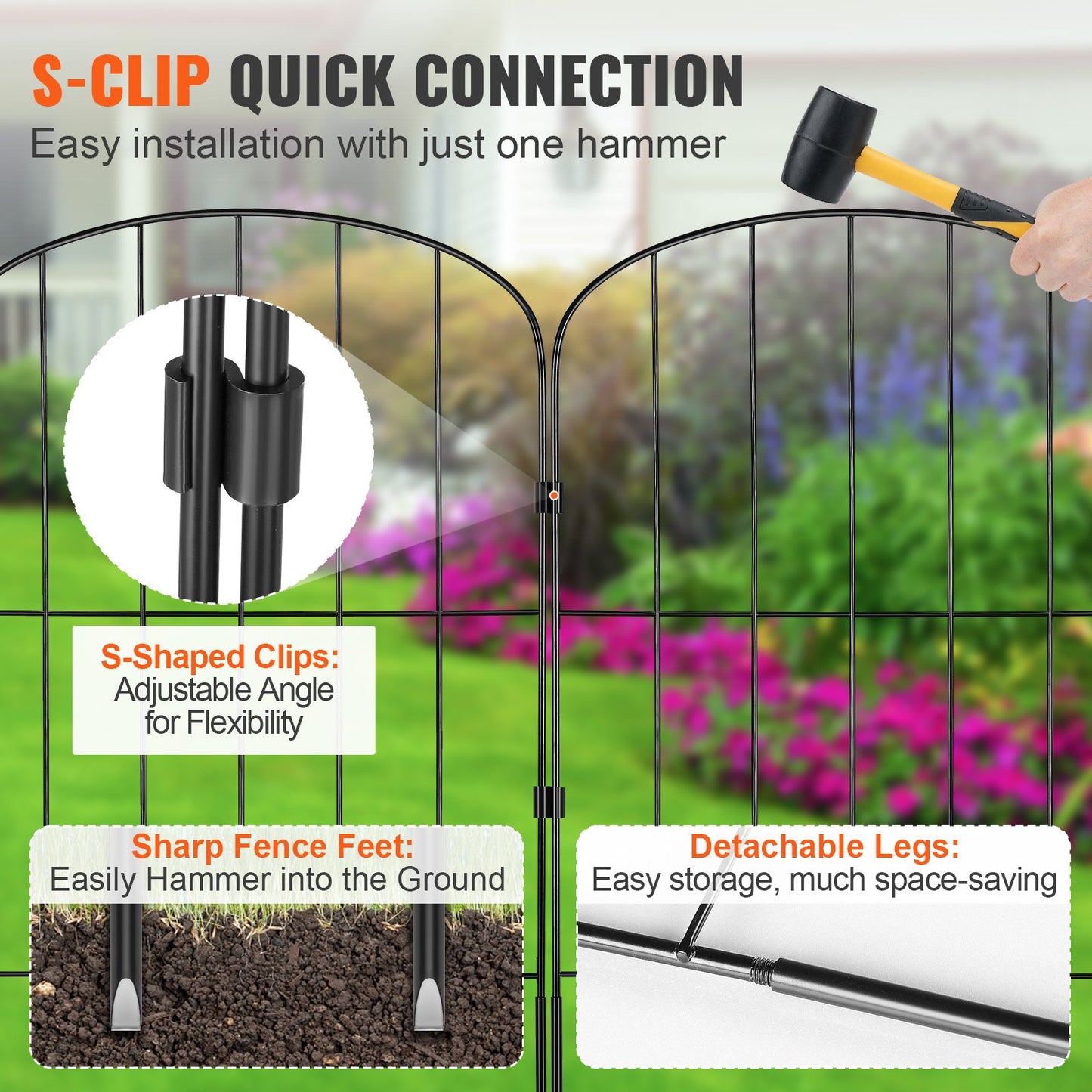Garden Fence, 24in(H) x11ft(L) Animal Barrier Fence, Underground Decorative Garden Fencing with 2 Inch Spike Spacing, Metal Dog Fence for the Yard and Outdoor Patio, 10 Pack