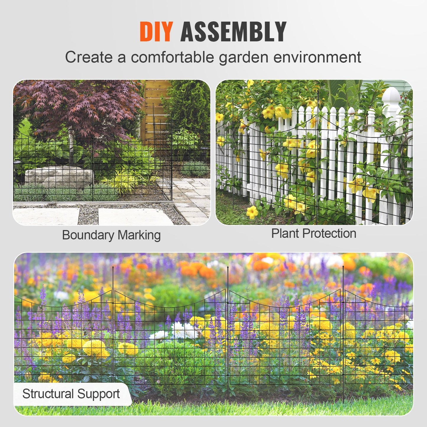 Garden Fence, No Dig Fence 36.6''(H)x29.5''(L) Animal Barrier Fence, Decorative Underground Garden Fence with 2.5 Inch Spike Spacing, Metal Dog Fence for Yard and Patio, 5-Pack