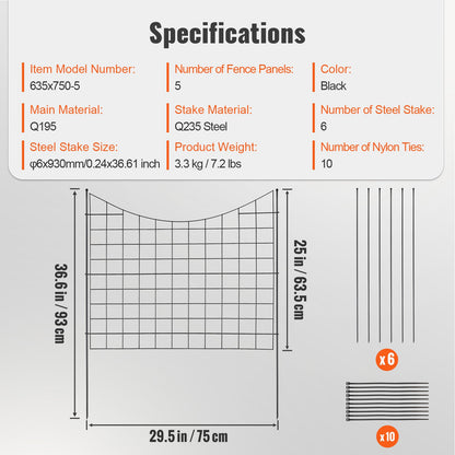 Garden Fence, No Dig Fence 36.6''(H)x29.5''(L) Animal Barrier Fence, Decorative Underground Garden Fence with 2.5 Inch Spike Spacing, Metal Dog Fence for Yard and Patio, 5-Pack
