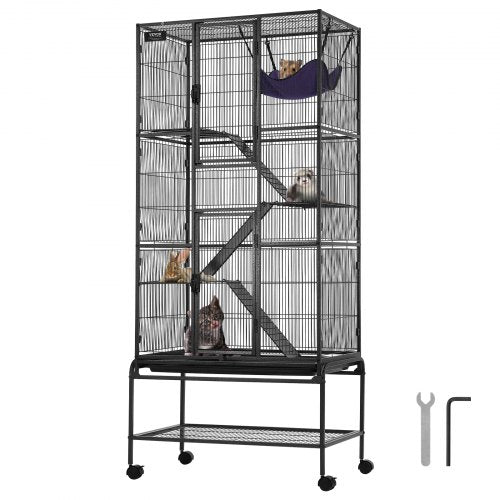 69" Rolling Metal Ferret Cage, Large 4-Tier Critter Nation Cage, Small Animal Cage with Ramps & Tray, Easy to Set up for Pet Rats, Hamster, Guinea Pig, Chinchilla, Squirrel, Hedgehogs, Bunny