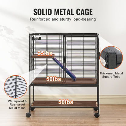 36" Metal Cage for Small Animals 2-Tier Rolling Ferret Cage with Tray A Ramp