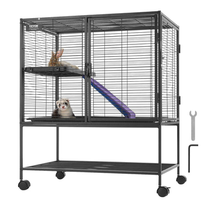 36" Metal Cage for Small Animals 2-Tier Rolling Ferret Cage with Tray A Ramp
