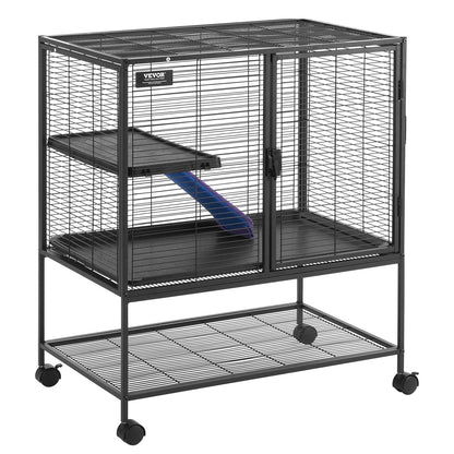 36" Metal Cage for Small Animals 2-Tier Rolling Ferret Cage with Tray A Ramp