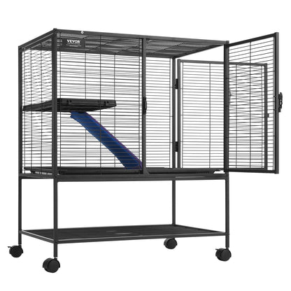 36" Metal Cage for Small Animals 2-Tier Rolling Ferret Cage with Tray A Ramp