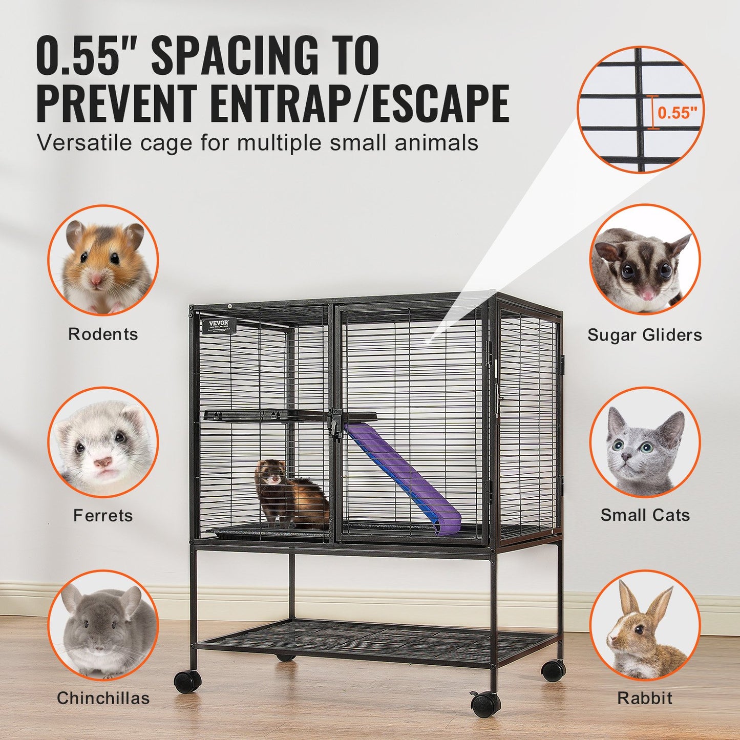 36" Rolling Metal Ferret Cage, Large 2-Tier Critter Nation Cage, Small Animal Cage with Ramps & Tray, Easy to Set up for Pet Rats, Hamster, Guinea Pig, Chinchilla, Squirrel, Hedgehogs, Bunny