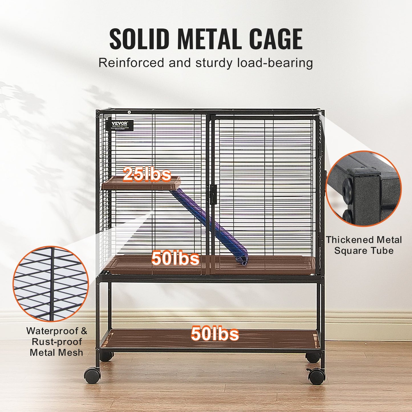 36" Rolling Metal Ferret Cage, Large 2-Tier Critter Nation Cage, Small Animal Cage with Ramps & Tray, Easy to Set up for Pet Rats, Hamster, Guinea Pig, Chinchilla, Squirrel, Hedgehogs, Bunny