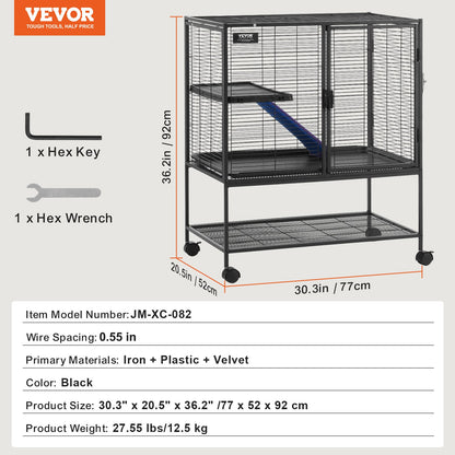 36" Rolling Metal Ferret Cage, Large 2-Tier Critter Nation Cage, Small Animal Cage with Ramps & Tray, Easy to Set up for Pet Rats, Hamster, Guinea Pig, Chinchilla, Squirrel, Hedgehogs, Bunny
