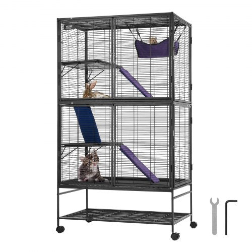 64.6" Rolling Metal Ferret Cage, Large 4-Tier Critter Nation Cage, Small Animal Cage with Ramps & Tray, Easy to Set up for Pet Rats, Hamster, Guinea Pig, Chinchilla, Squirrel, Hedgehogs, Bunny