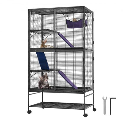 64.6" Rolling Metal Ferret Cage, Large 4-Tier Critter Nation Cage, Small Animal Cage with Ramps & Tray, Easy to Set up for Pet Rats, Hamster, Guinea Pig, Chinchilla, Squirrel, Hedgehogs, Bunny