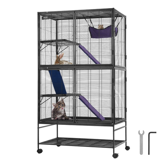 64.6" Metal Cage for Small Animals 4-Tier Rolling Ferret Cage with Compartment 3 Ramps