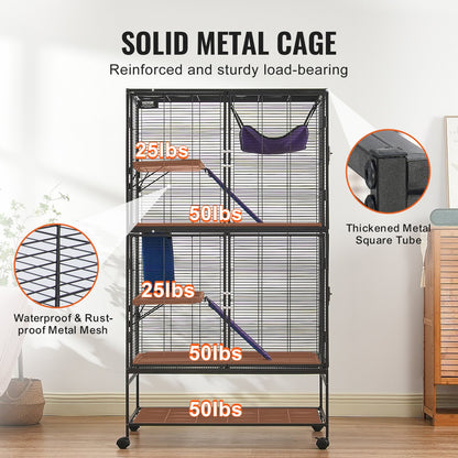 64.6" Rolling Metal Ferret Cage, Large 4-Tier Critter Nation Cage, Small Animal Cage with Ramps & Tray, Easy to Set up for Pet Rats, Hamster, Guinea Pig, Chinchilla, Squirrel, Hedgehogs, Bunny