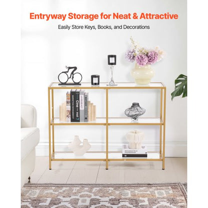 3-stufiger Glaskonsolentisch rechteckiger Couchtisch mit Kippschutz golden